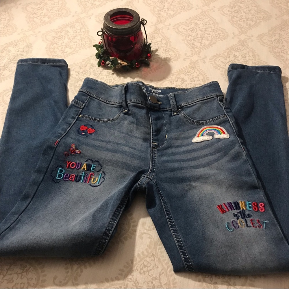 Wonder Nation Girls Fashion Embroidered Jeggings, Size M (7-8)